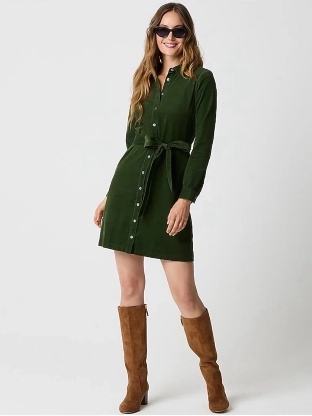 J. Crew Forest Green Button-Front Mini Shirt Dress Size 0